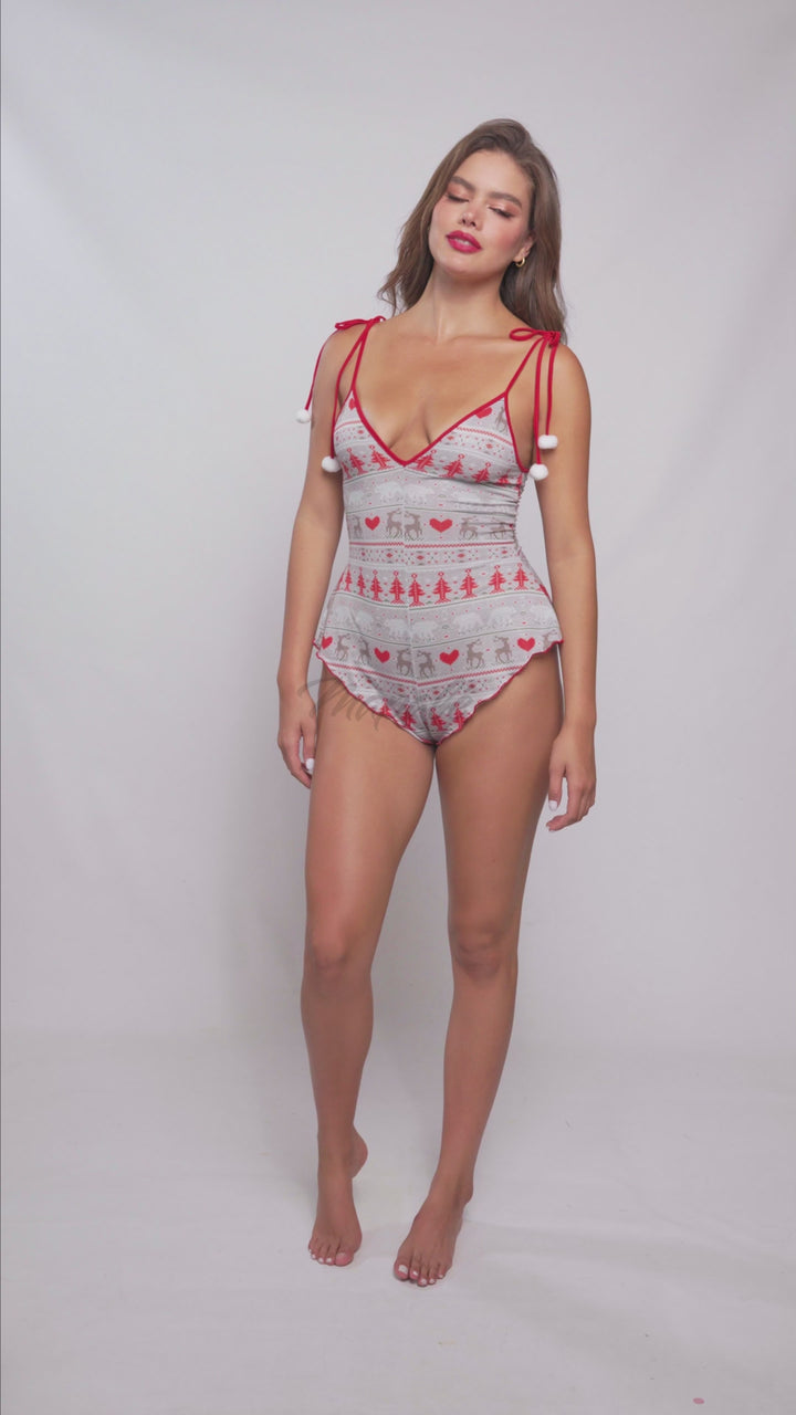 Mapale Lounge Sleep Romper Holiday Print