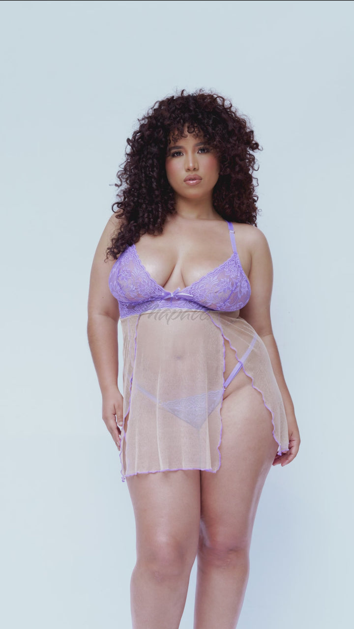 Queen Sweet Lilac Dream Sheer Mesh Lace Cups Babydoll