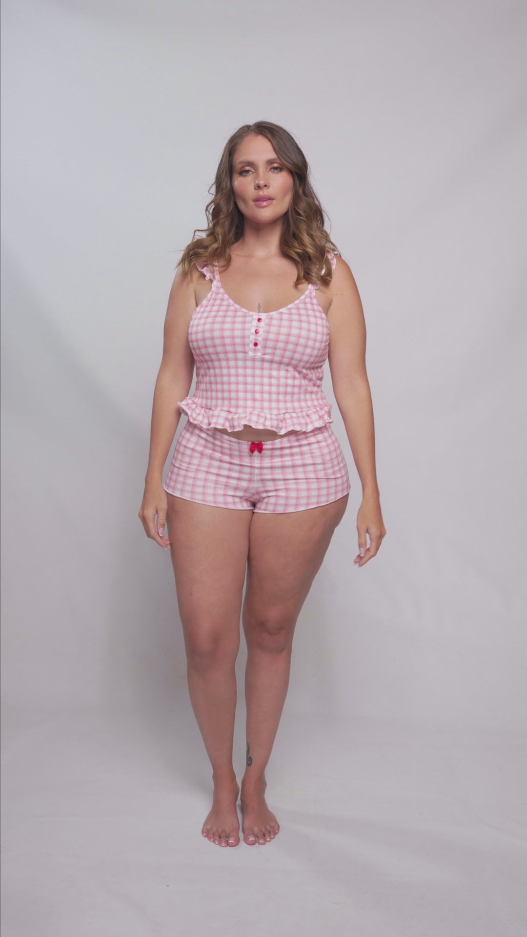 Mapale Lounge Plus Size Two Piece Pajama Set Pink Plaid