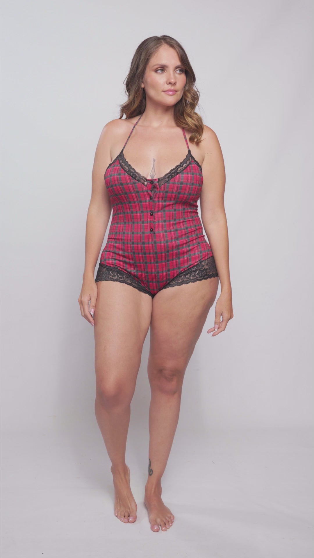 Mapale Lounge Plus Size Sleep Romper Red Plaid