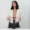 Kyle Med Leather Shoulder Handbag Black/Brushed Gold Red Zip