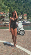 Cleopatra Stretch Satin Sweetheart Peplum Romper Black
