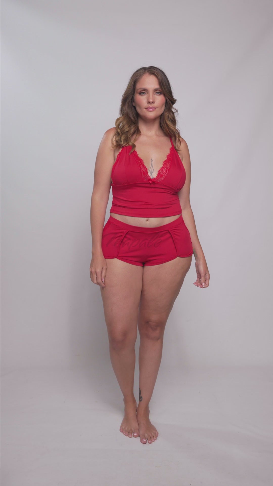 Mapale Lounge Plus Size Two Piece Pajama Set Red