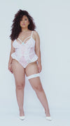 Queen Aixa Bridal Floral Lace Transparent Mesh Bodysuit Teddy White