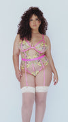 Rose Garden Sydney Delicate Embroidered Lace Bodysuit Peach