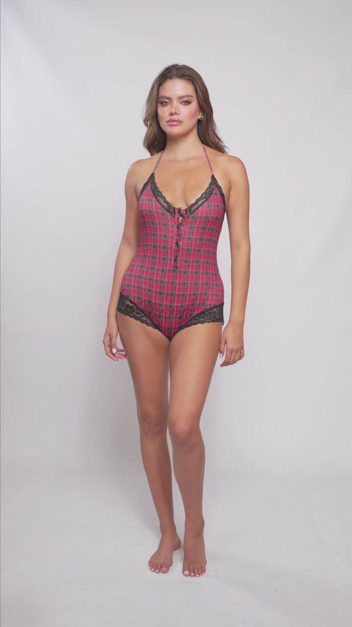 Mapale Lounge Sleep Romper Red Plaid