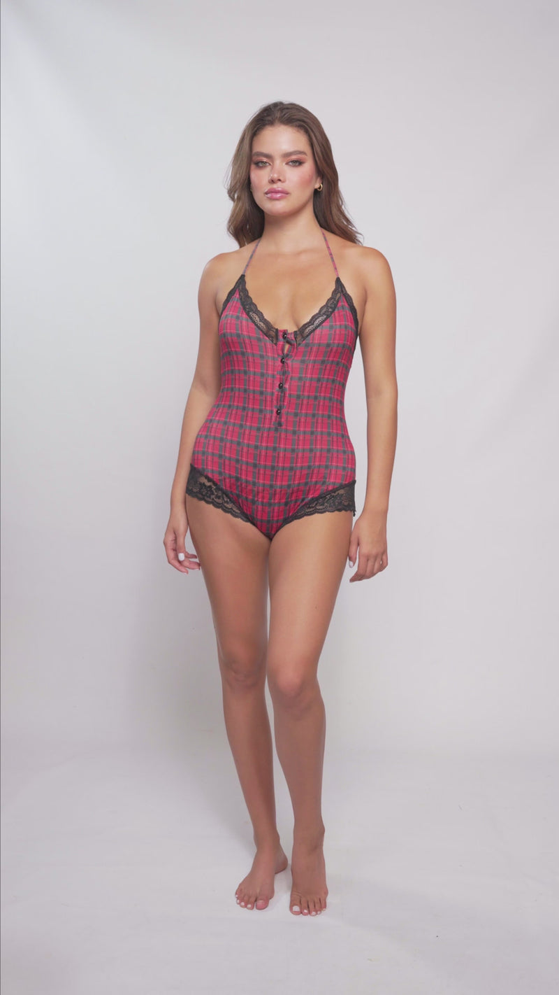 Check Me Out Sleep Romper Red Plaid