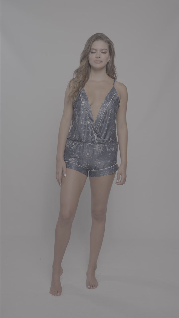 Mapale Lounge Sleep Romper Sapphire Blue Print