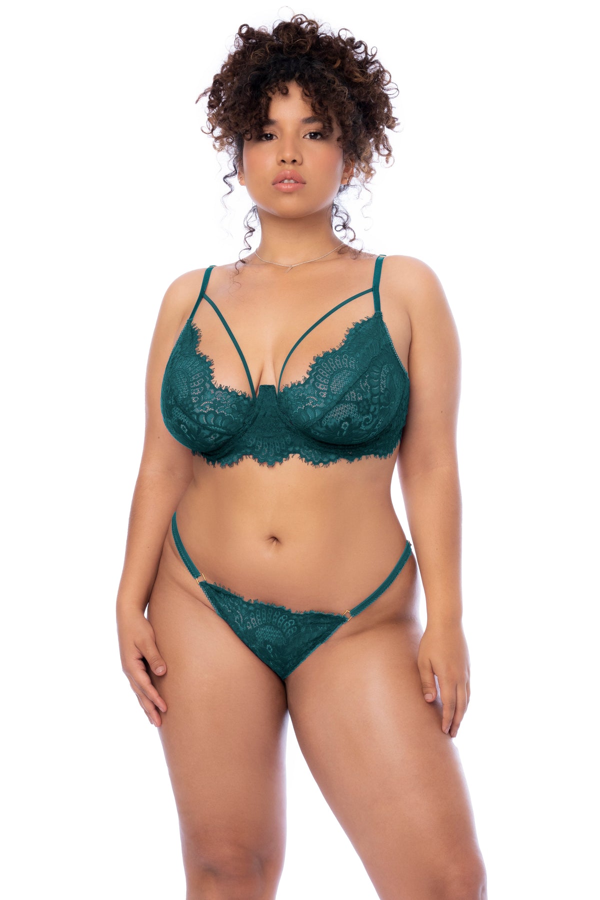 Mapale Plus Size Queen Eyelash Lace Garter Bra Set Sea Green-Rebel Romance