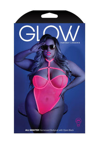 Fantasy Queen Glow Black Light Harness Mesh Bodysuit Teddy Neon Pink-Rebel Romance