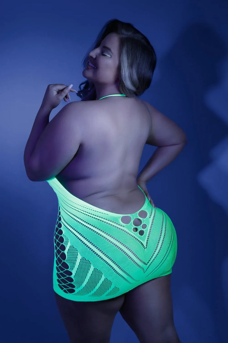 Fantasy Queen Glow Black Light Shock Value Dress Bodystocking Neon Green