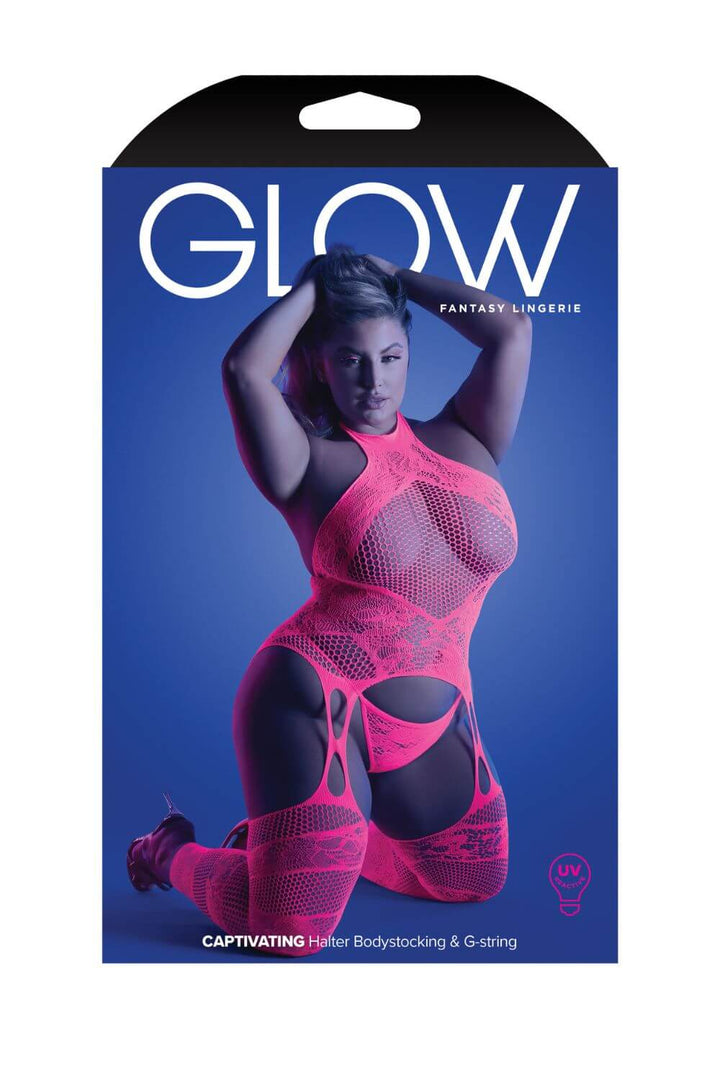 Queen Glow Captivating Halter Bodystocking Neon Pink-Fantasy Lingerie-Rebel Romance
