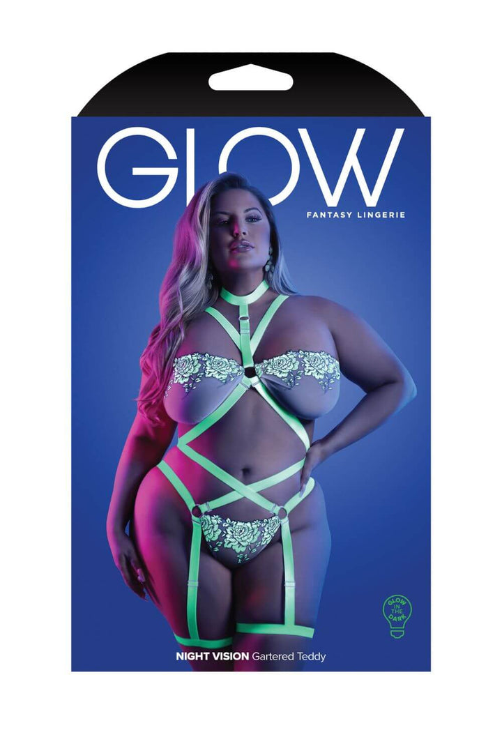 Queen Glow-in-the-Dark Night Vision Embroidered Mesh Teddy-Fantasy Lingerie-Rebel Romance