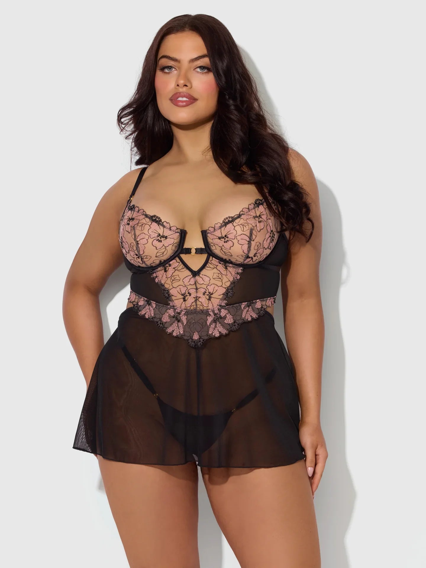 House of Desire Nova Blacklight Glow Lace Babydoll Set