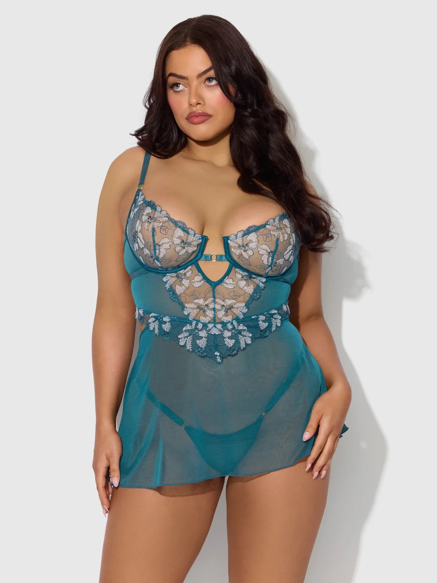 House of Desire Nova Blacklight Glow Lace Babydoll Set