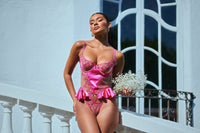 Roma Confidential Queen Of Hearts Peplum Teddy Pink