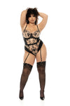 Mapale Nellie Queen Satin Sheer Floral Embroidered Lace Underwire Teddy Bodysuit-Rebel Romance