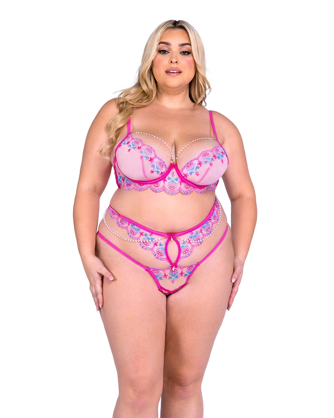 Queen Sultry Siren Rivage Satin Lace Pearl Bra Set Pink-Roma Confidential-Rebel Romance