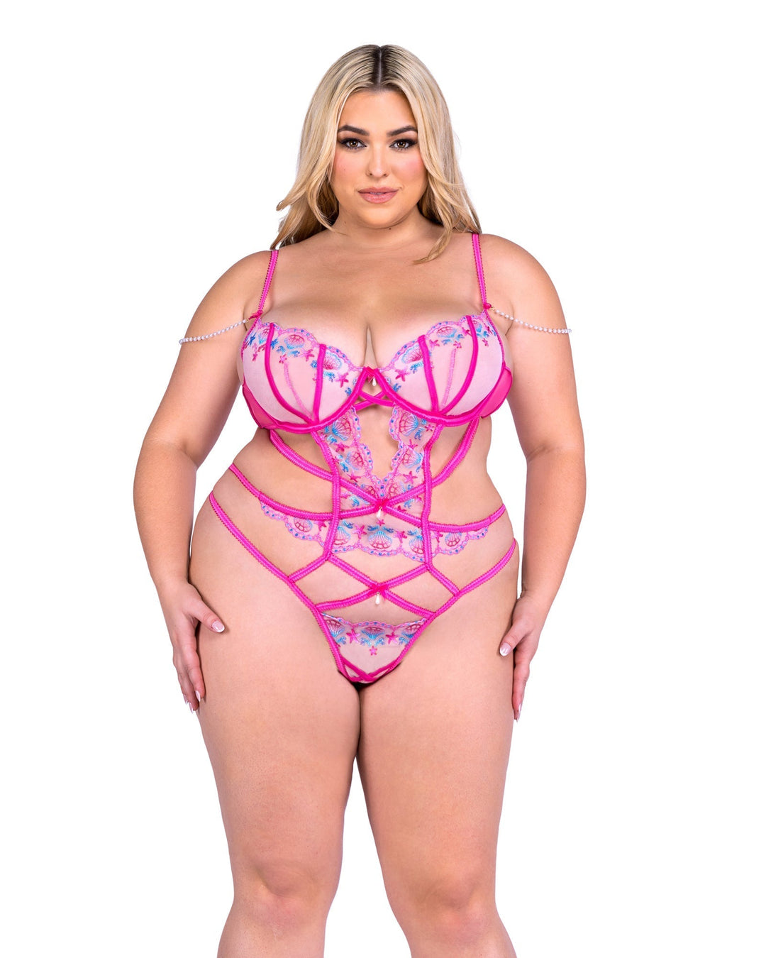 Queen Sultry Siren Rivage Satin Lace Pearl Teddy Pink-Roma Confidential-Rebel Romance