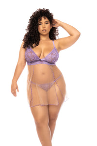 Mapale Queen Verona Sweet Lilac Dream Sheer Mesh Lace Cups Babydoll-Rebel Romance