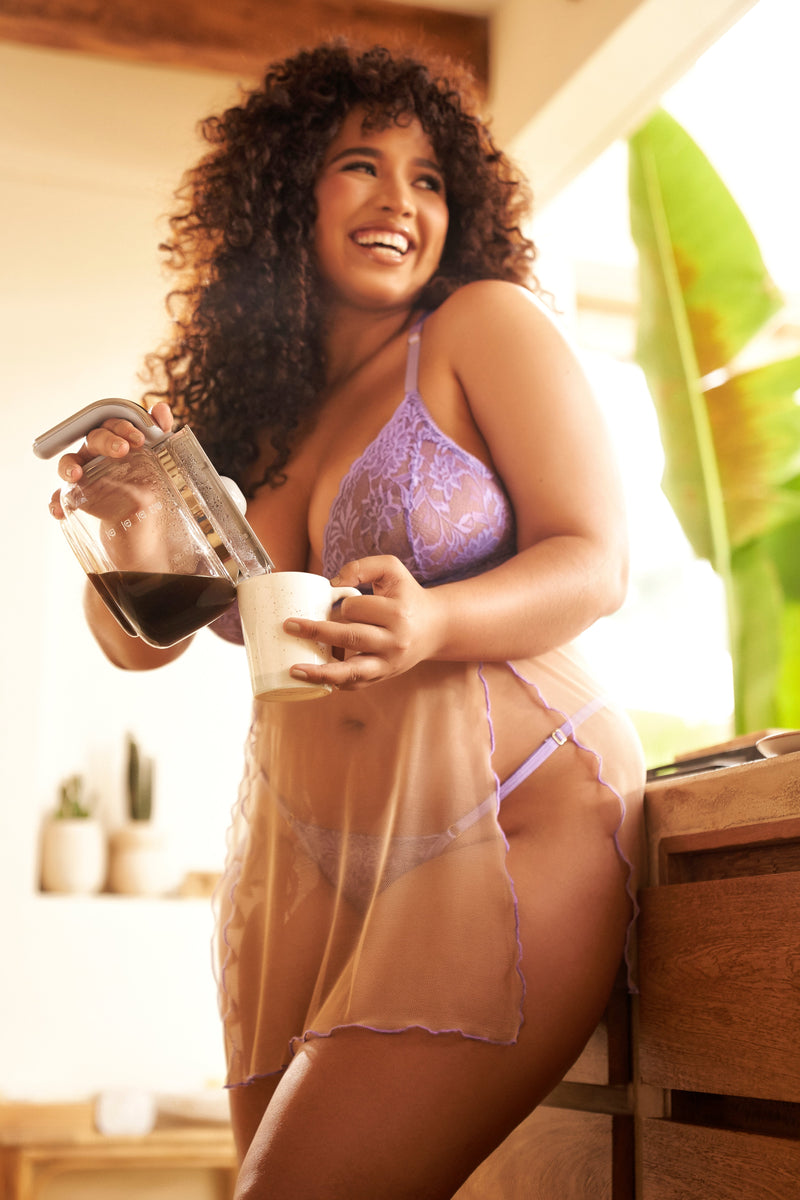 Mapale Queen Verona Sweet Lilac Dream Sheer Mesh Lace Cups Babydoll-Rebel Romance