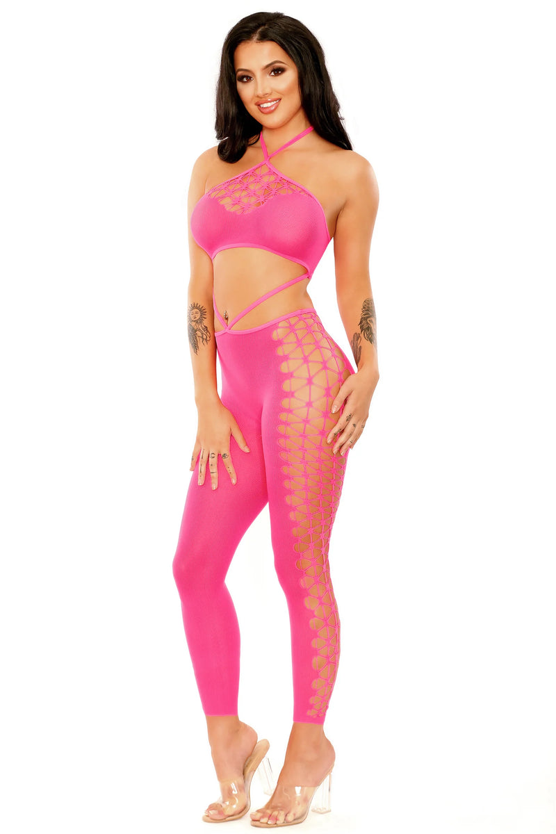Fantasy Glow Black Light Own The Night Bodystocking Neon Pink