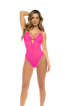 Mapale Debra Radiate Bold Transparent Mesh Bodysuit Hot Pink
