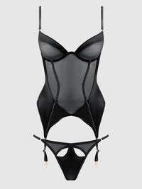 House of Desire Raquel Mesh & Silky Micro Bustier Set Black