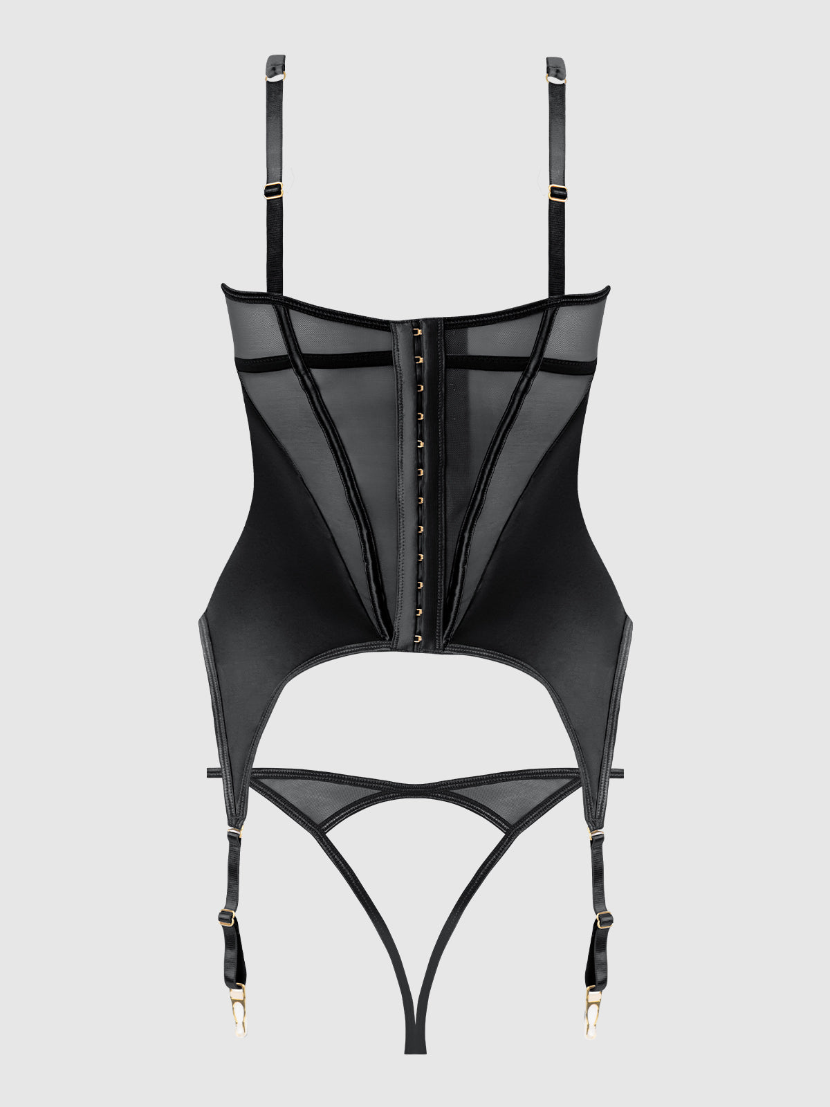Raquel Mesh & Silky Micro Bustier Set Black