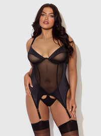 House of Desire Raquel Mesh & Silky Micro Bustier Set Black