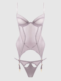 House of Desire Raquel Mesh & Silky Micro Bustier Set Dark Rose
