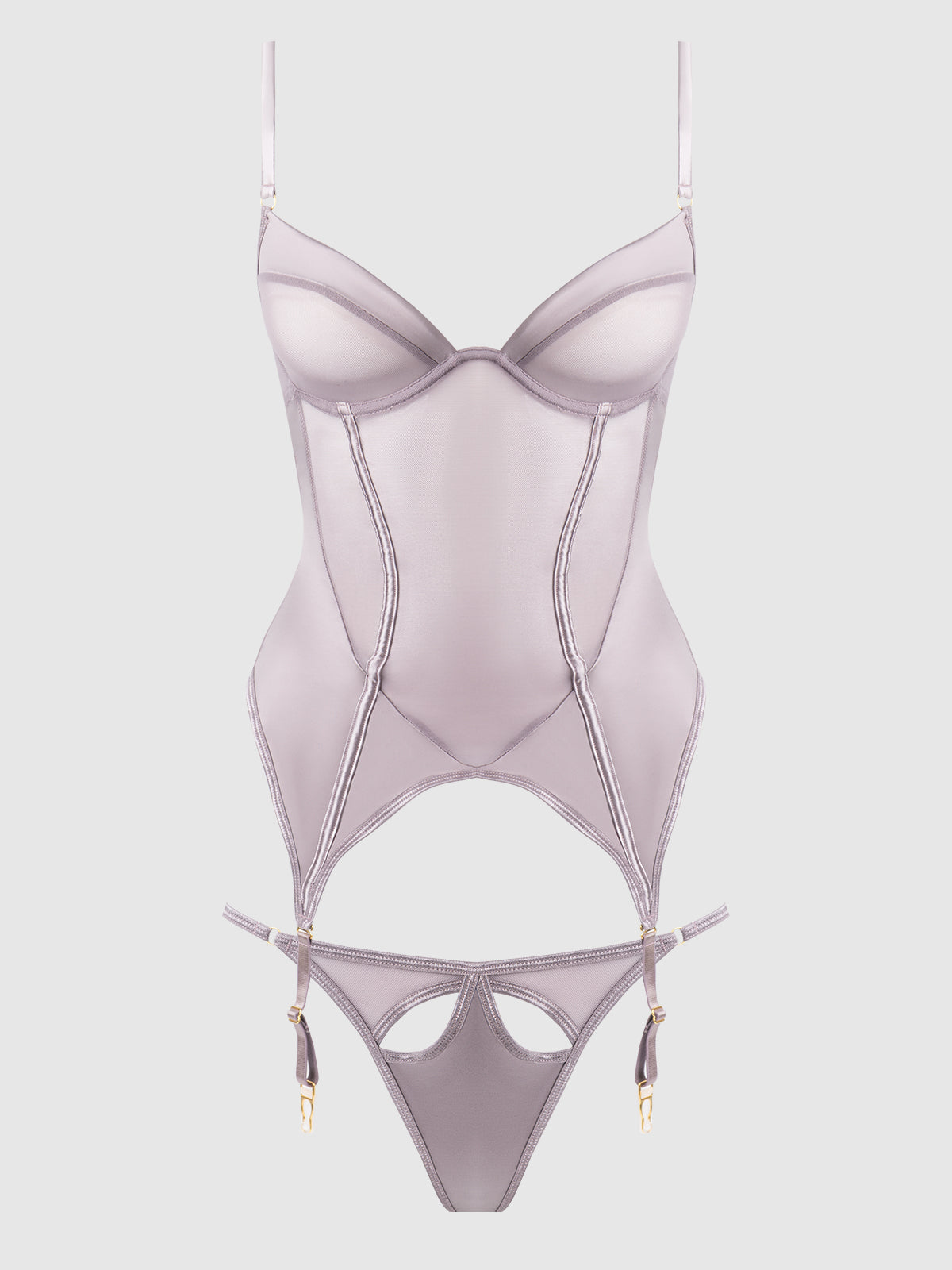 House of Desire Raquel Mesh & Silky Micro Bustier Set Dark Rose