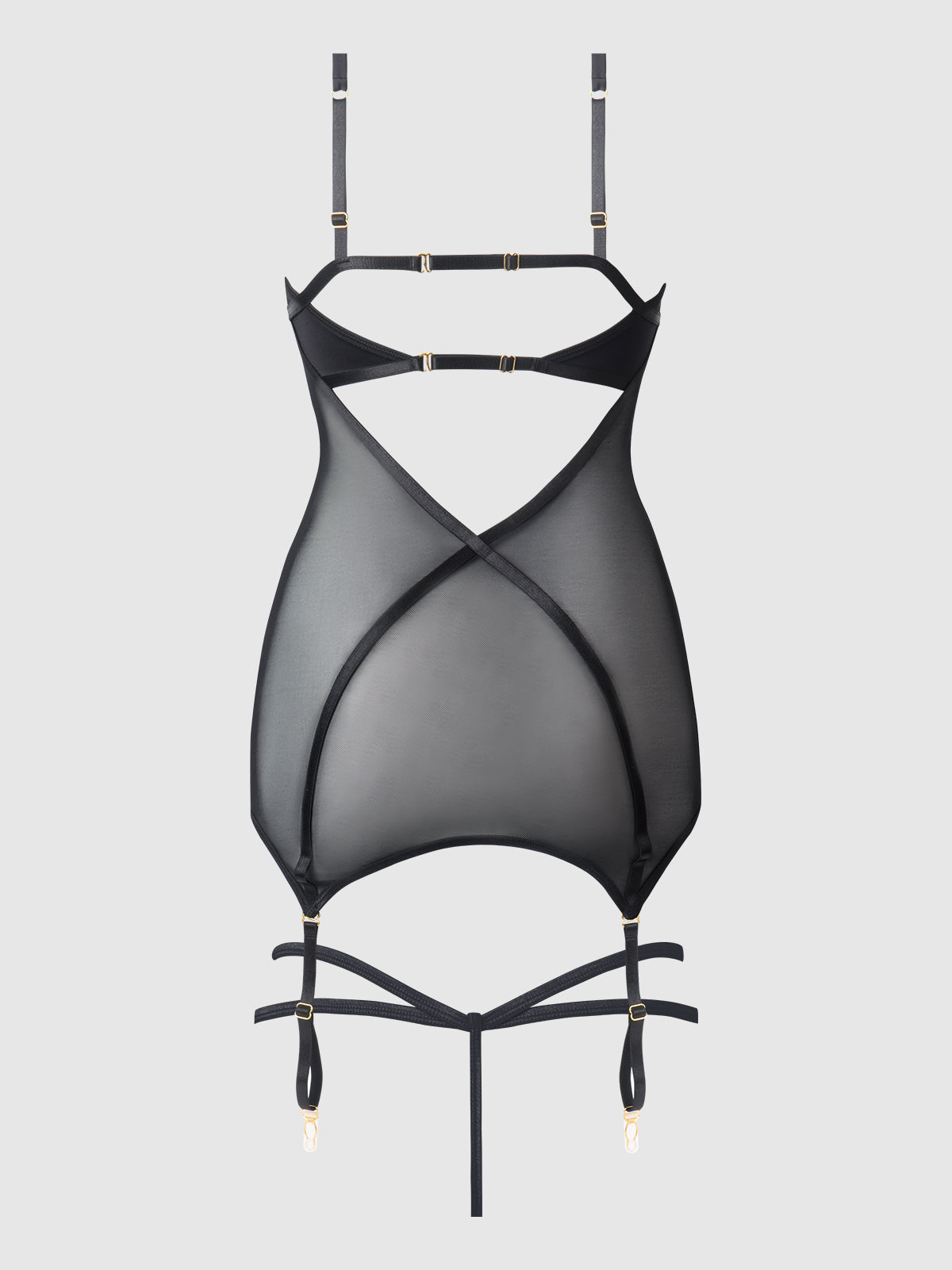 Raquel Mesh & Silky Micro Chemise Set Black