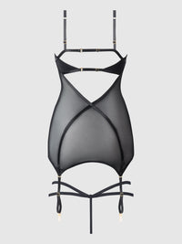 House of Desire Raquel Mesh & Silky Micro Chemise Set Black