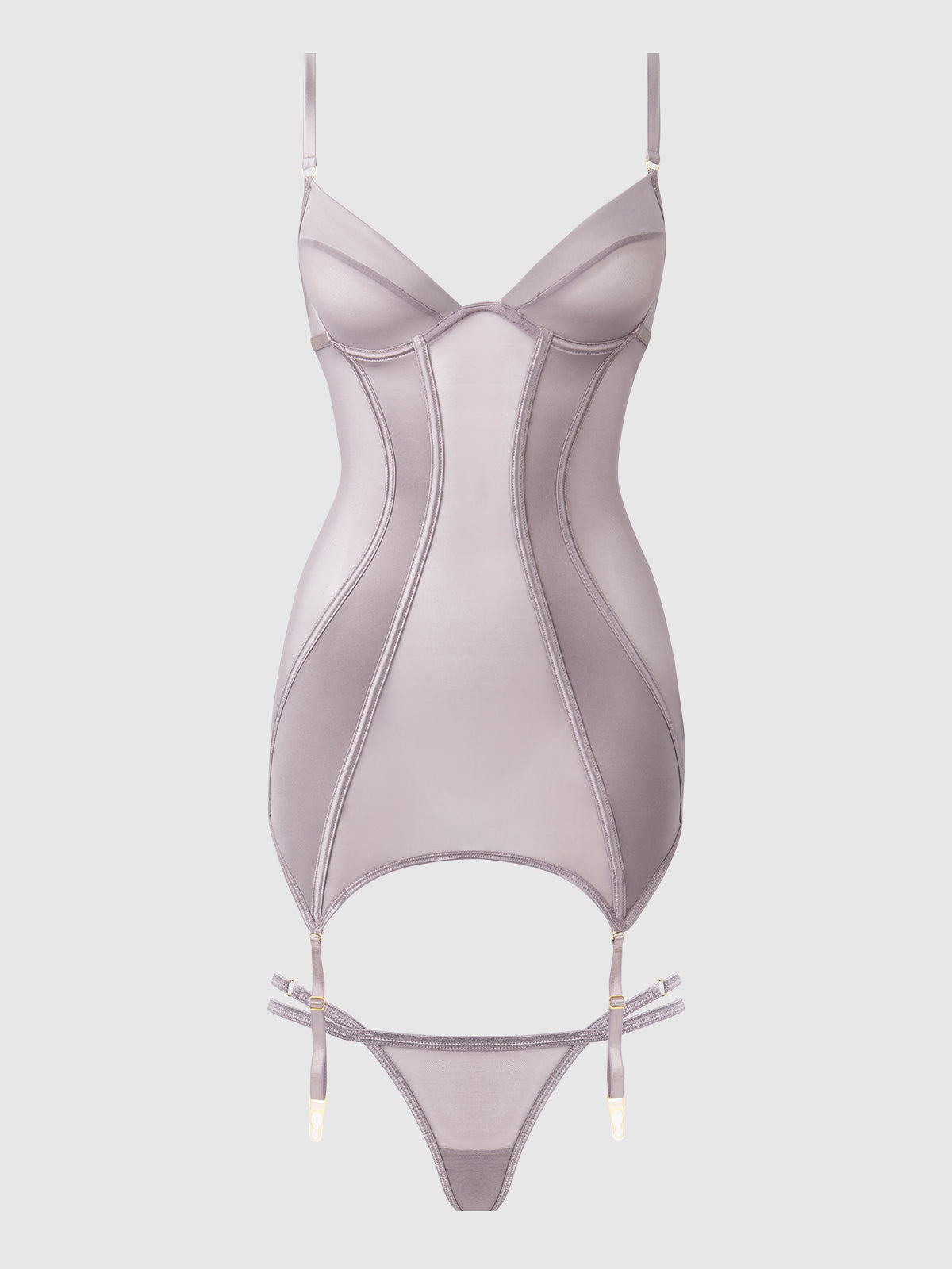 House of Desire Raquel Mesh & Silky Micro Chemise Set Dark Rose