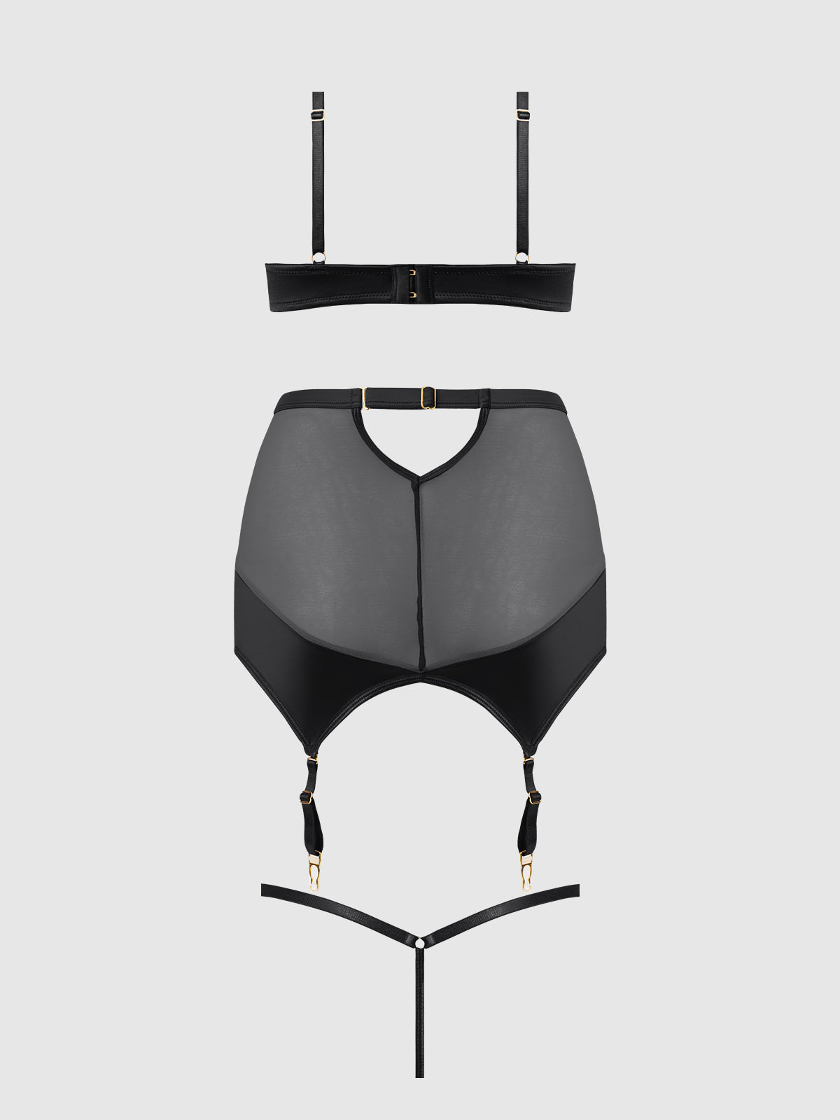 Raquel Mesh & Silky Micro Garter Skirt Bra Set Black