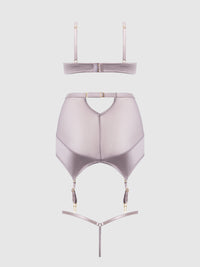 House of Desire Raquel Mesh & Silky Micro Garter Skirt Bra Set Dark Rose