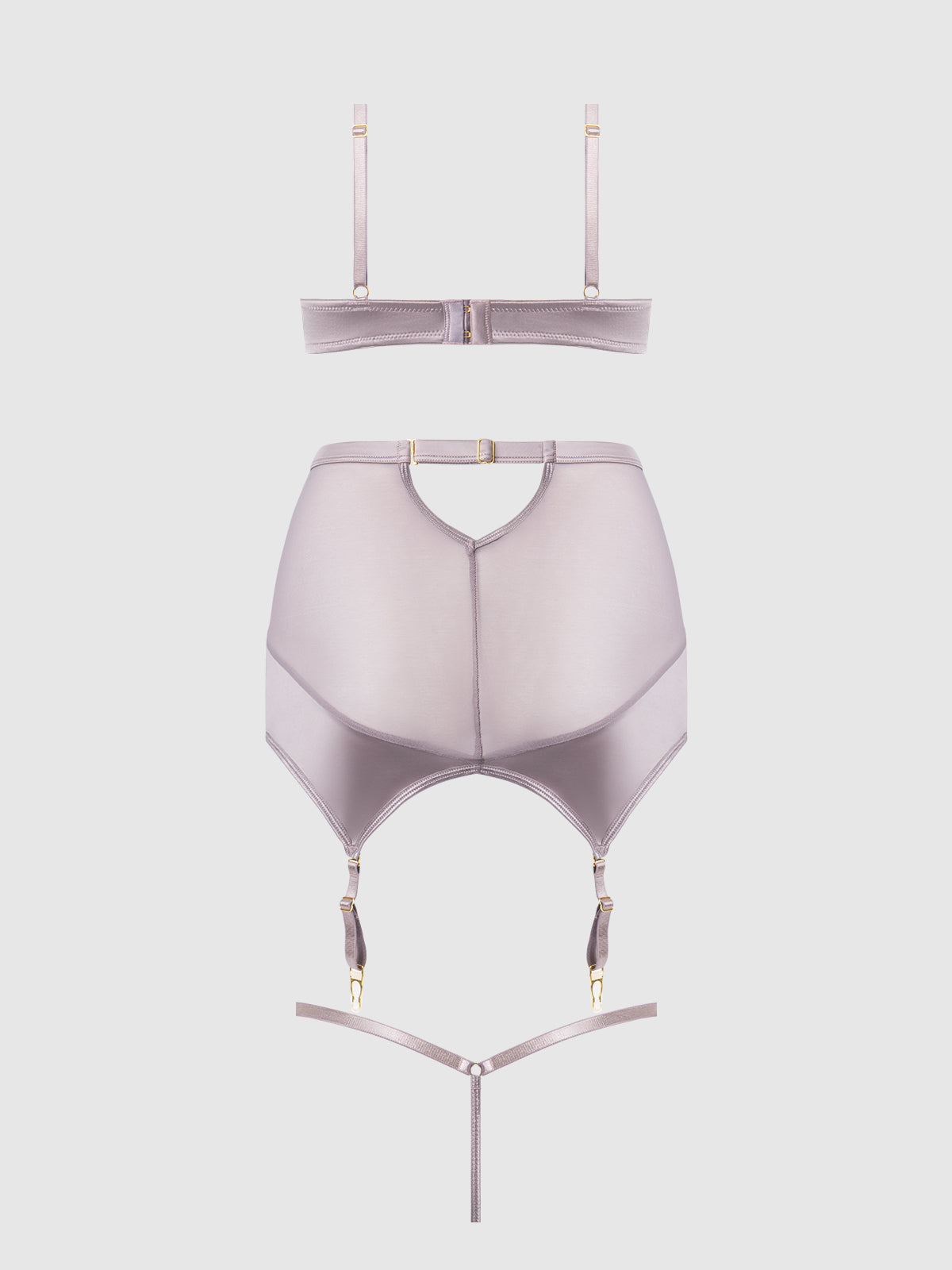 House of Desire Raquel Mesh & Silky Micro Garter Skirt Bra Set Dark Rose