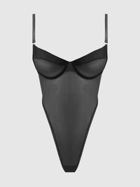 House of Desire Raquel See Through Mesh & Silky Micro Bodysuit Black