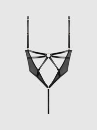 House of Desire Raquel See Through Mesh & Silky Micro Bodysuit Black
