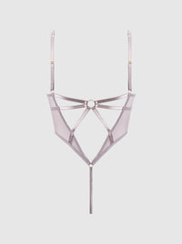House of Desire Raquel See Through Mesh & Silky Micro Bodysuit Dark Rose