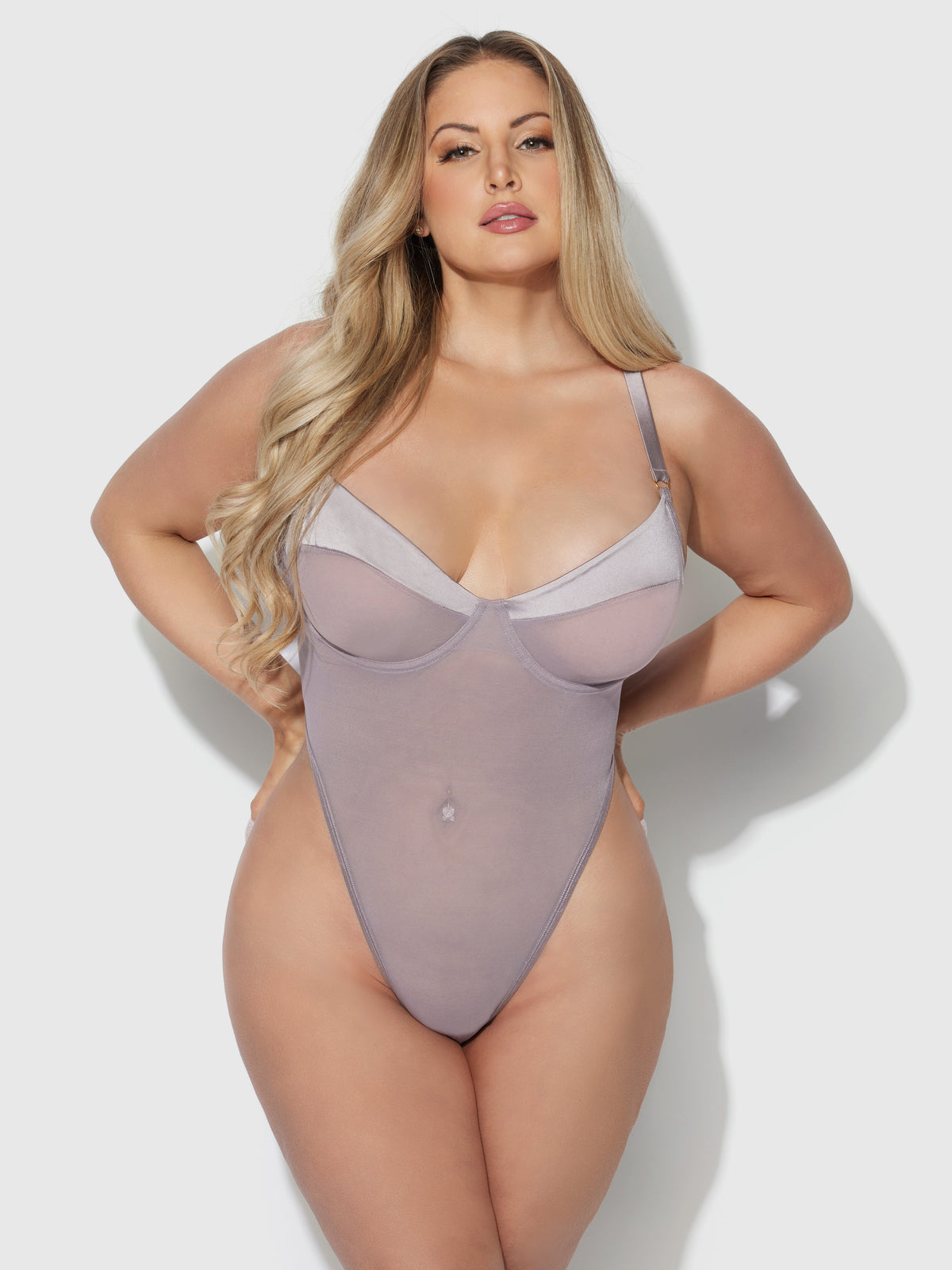 Raquel See Through Mesh & Silky Micro Bodysuit Dark Rose