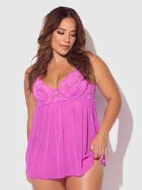 House of Desire Reanna Lace & Chain Babydoll Set Pink