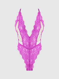 House of Desire Reanna Lace & Chain Deep Plunge Bodysuit Teddy Pink