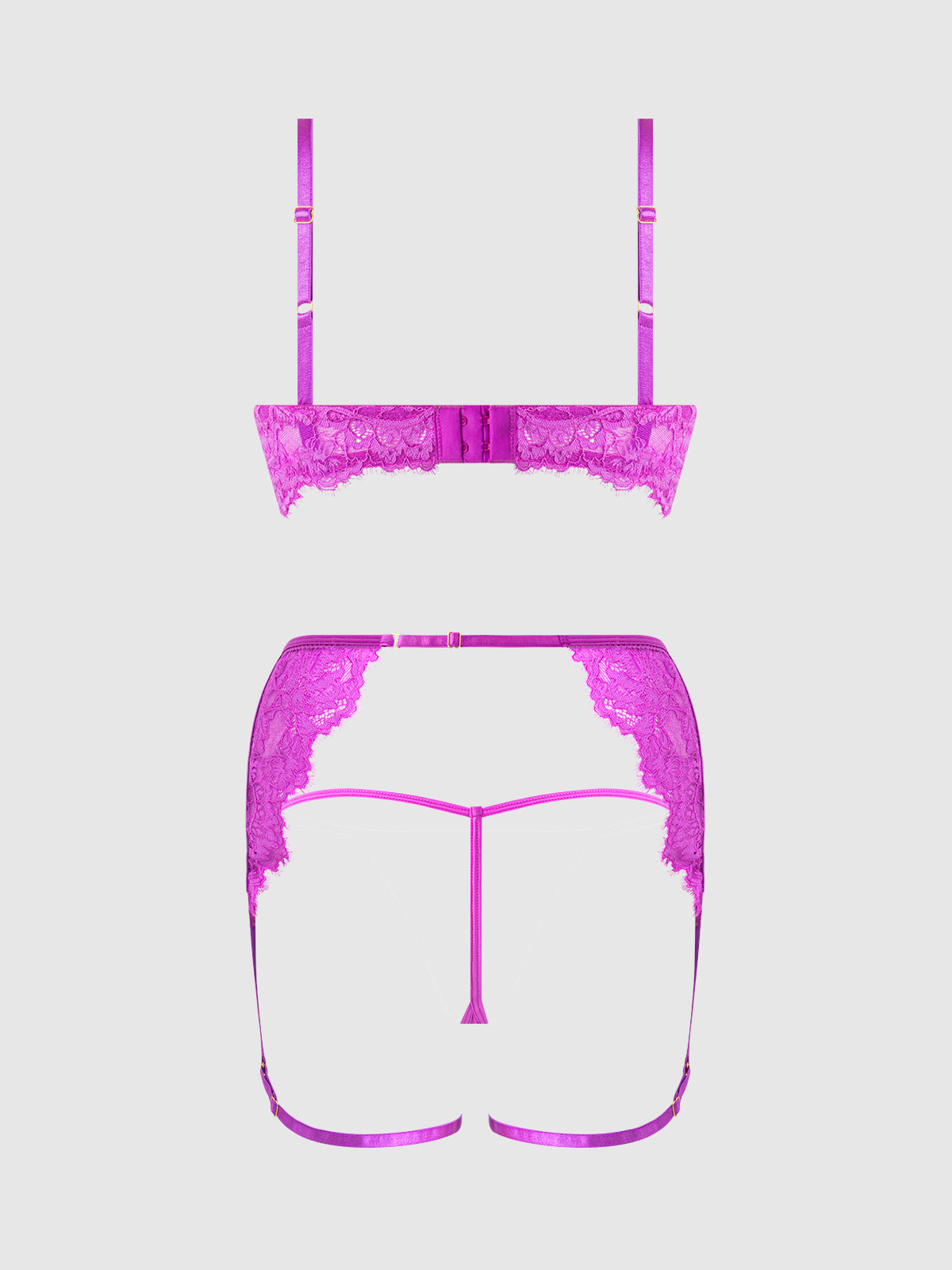 Reanna Lace & Chain Garter Bra Set Pink
