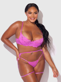 House of Desire Reanna Lace & Chain Garter Bra Set Pink