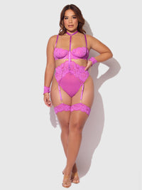 House of Desire Reanna Lace & Chain Handcuff Teddy Pink