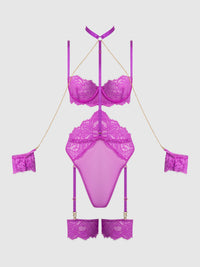 House of Desire Reanna Lace & Chain Handcuff Teddy Pink