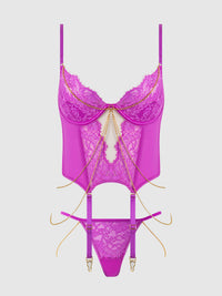 House of Desire Reanna Lace & Chain Merrywidow Bustier Set Pink