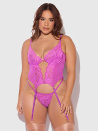 House of Desire Reanna Lace & Chain Merrywidow Bustier Set Pink